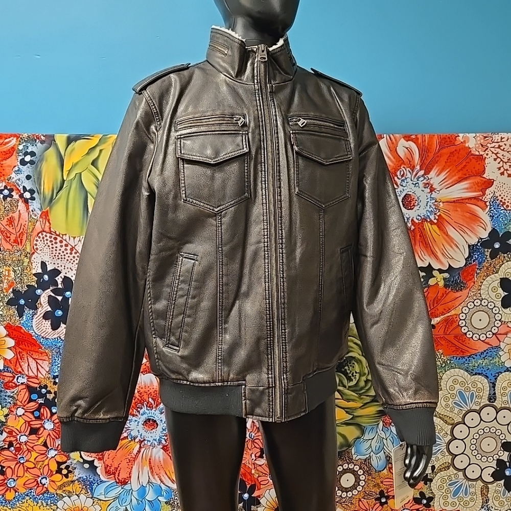 Levi's Mens Size Large Faux Leather Shell & Faux Shearling Lined Bomber Jacket